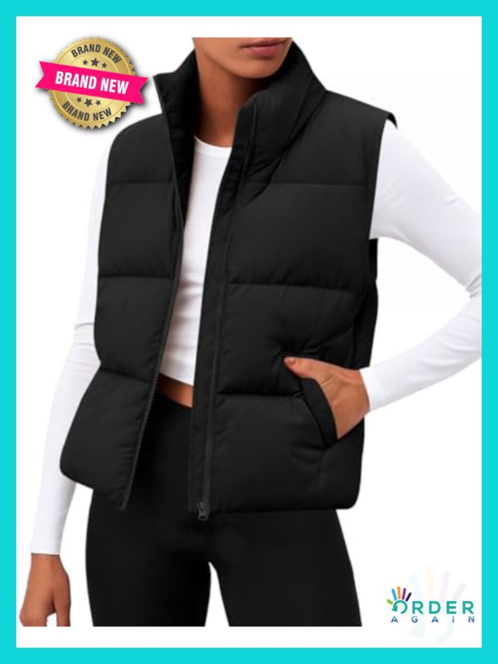 Lightweight Puffer Vest Cropped Sleeveless Zip Warm Winter Outerwear